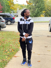 Load image into Gallery viewer, One million hoodie jogger suit black white blue
